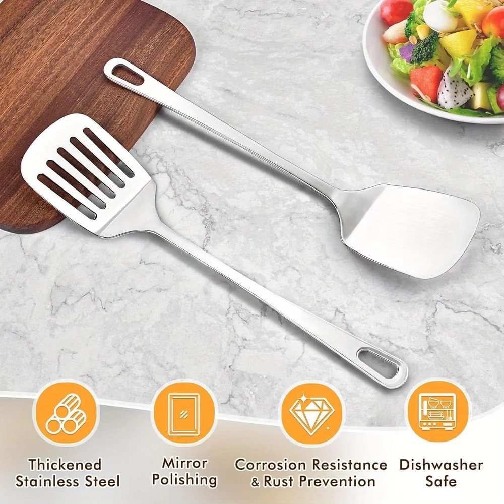 Stainless Steel Slotted and Solid Kitchen Spatula Set, Heat Resistant Cooking Turner for Everyday Kitchen Use