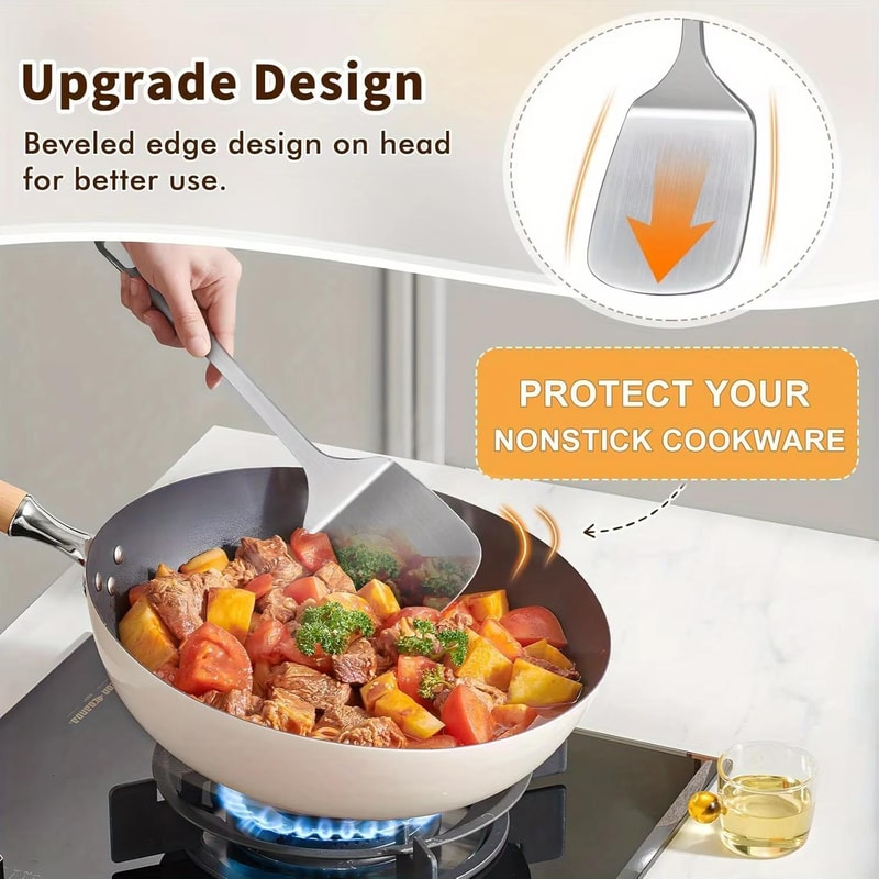 Stainless Steel Slotted and Solid Kitchen Spatula Set, Heat Resistant Cooking Turner for Everyday Kitchen Use