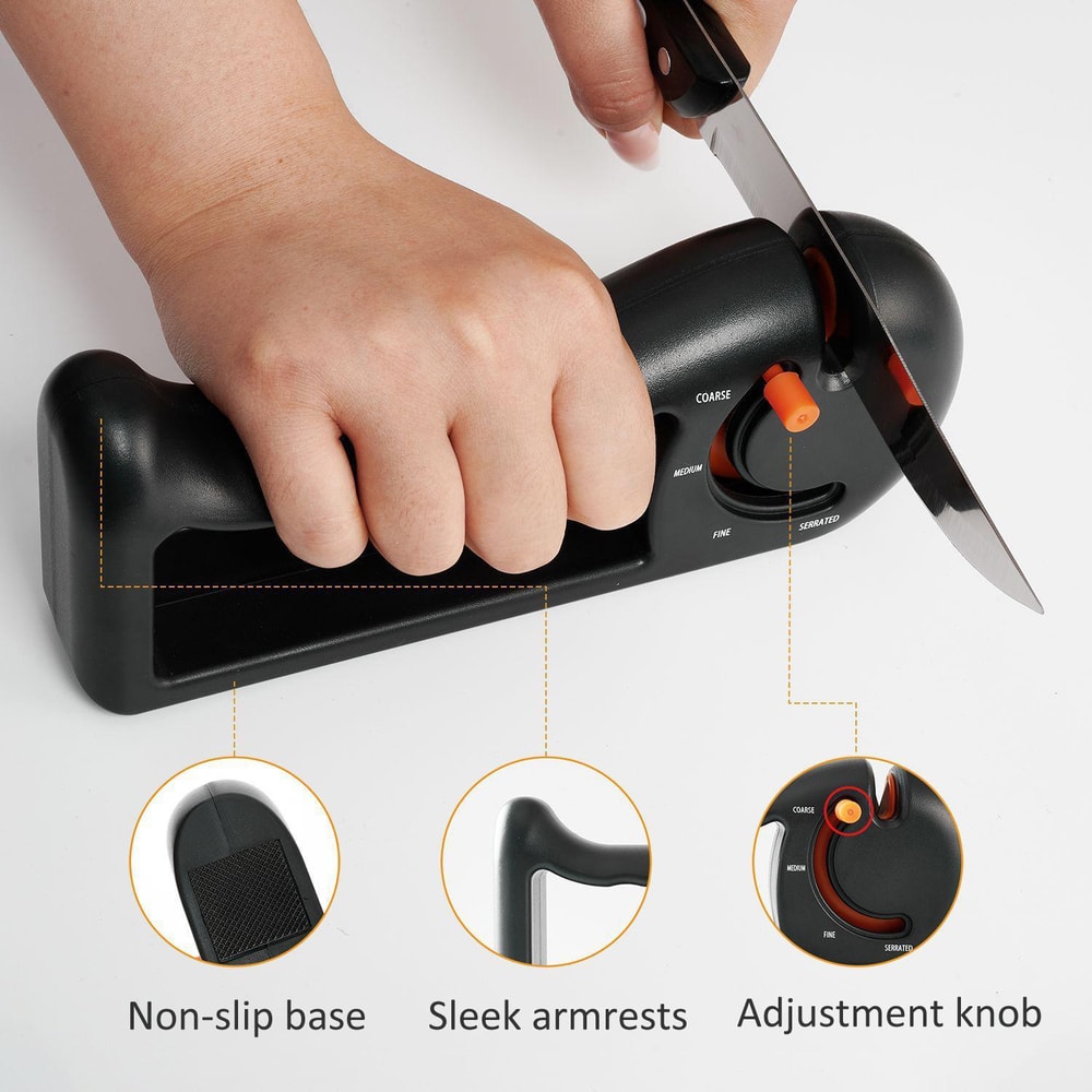 Rotating Knife Sharpener for Kitchen Knives Scissors and Serrated Blades Coarse Medium Fine Sharpening Tool