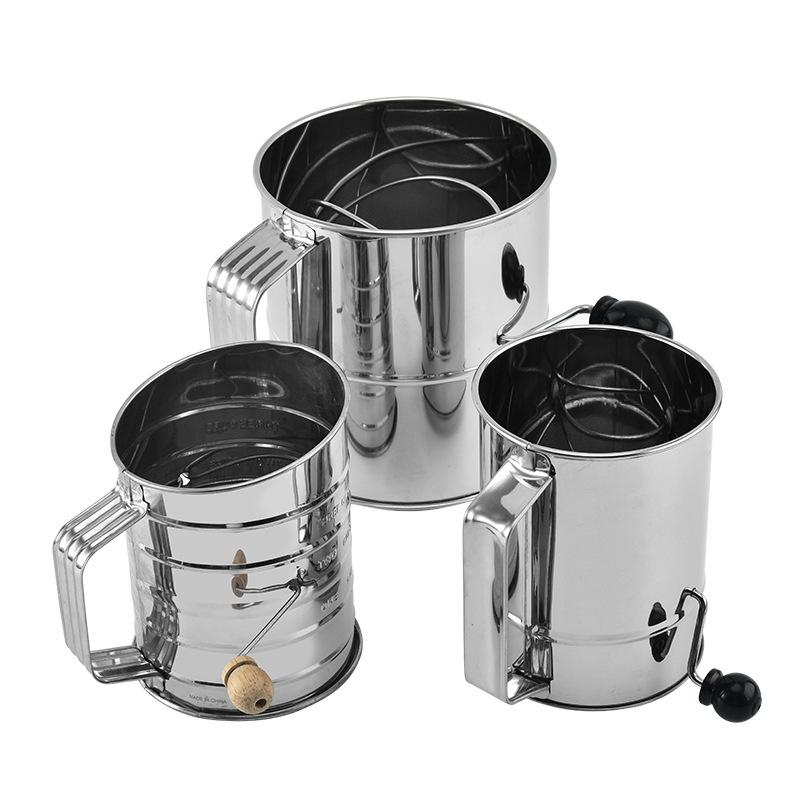 Hand Crank Stainless Steel Flour Sifter – Rotating Flour Sieve for Baking, Matcha & Cocoa Powder