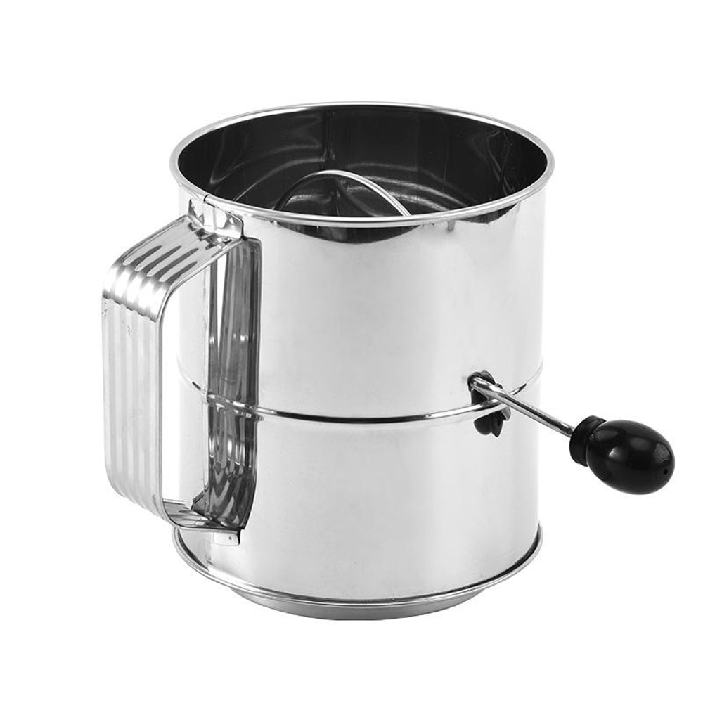 Hand Crank Stainless Steel Flour Sifter – Rotating Flour Sieve for Baking, Matcha & Cocoa Powder