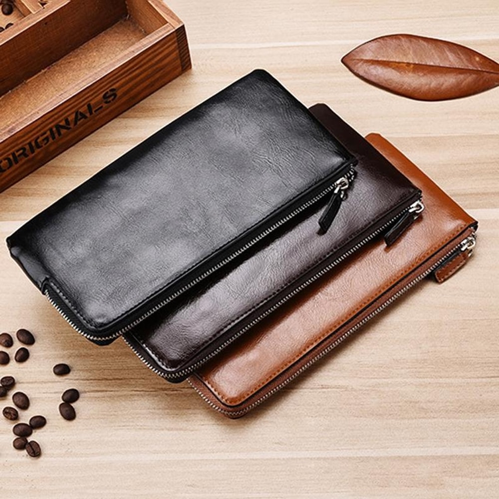 Slim Leather Zipper Wallet Clutch With Phone Holder For Men 0