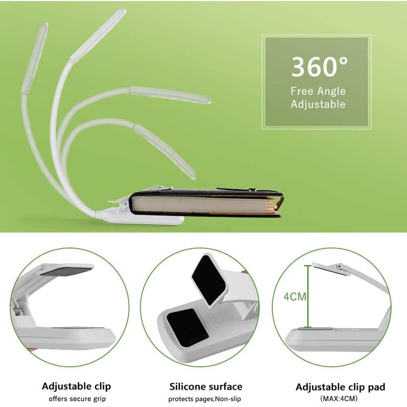 USB Rechargeable LED Book Light ClipOn Reading Lamp For Music Stand Night Reading 4