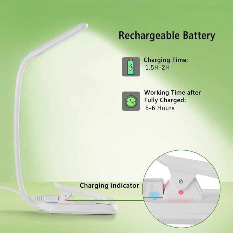 USB Rechargeable LED Book Light ClipOn Reading Lamp For Music Stand Night Reading 5