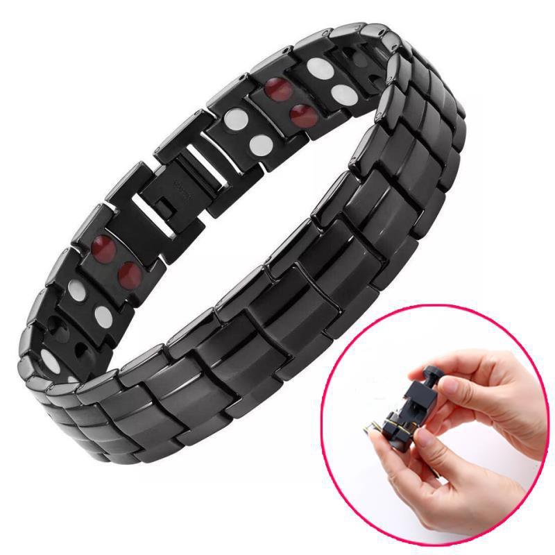 Men Magnetic Therapy Bracelet Double Row Stainless Steel Energy Wristband 1