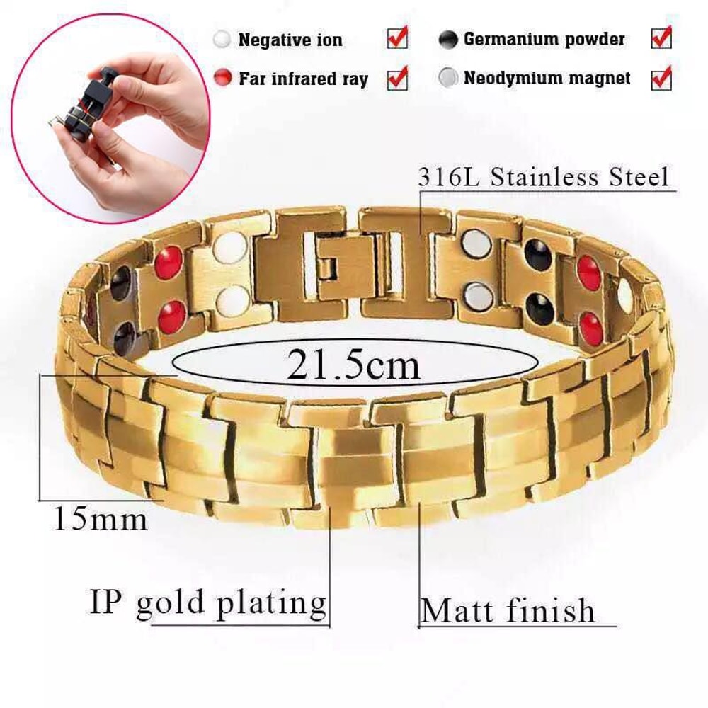 Men Magnetic Therapy Bracelet Double Row Stainless Steel Energy Wristband 4