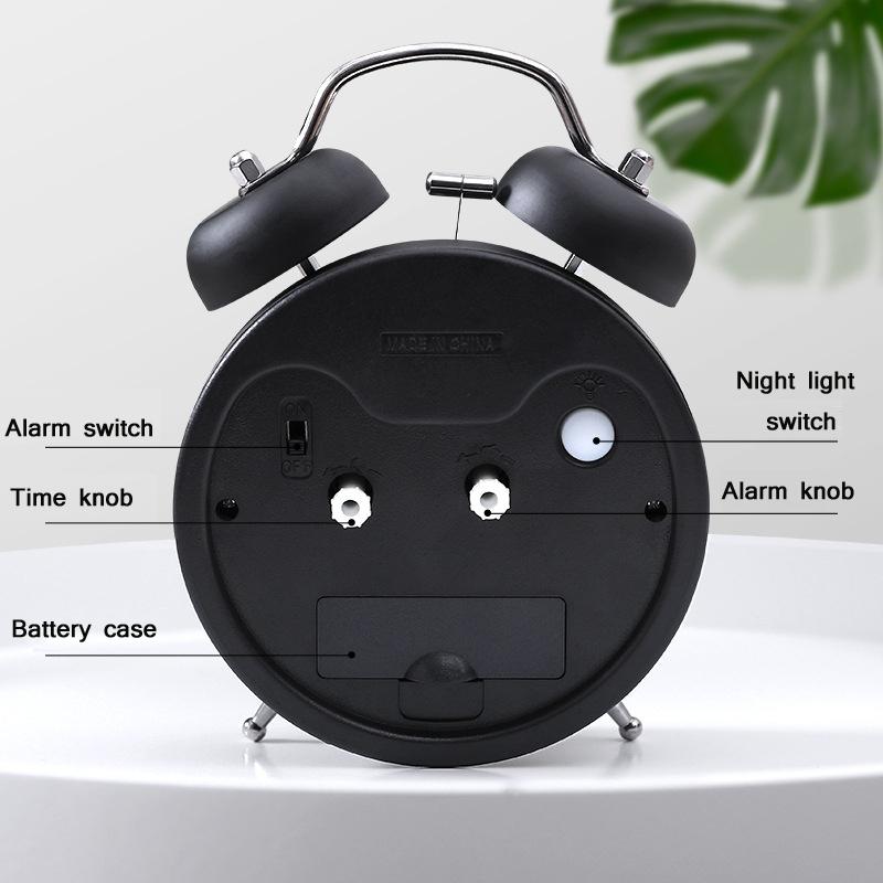 Multifunctional Bedside Alarm Clock With Night Light Metal Analog Desk Clock 2