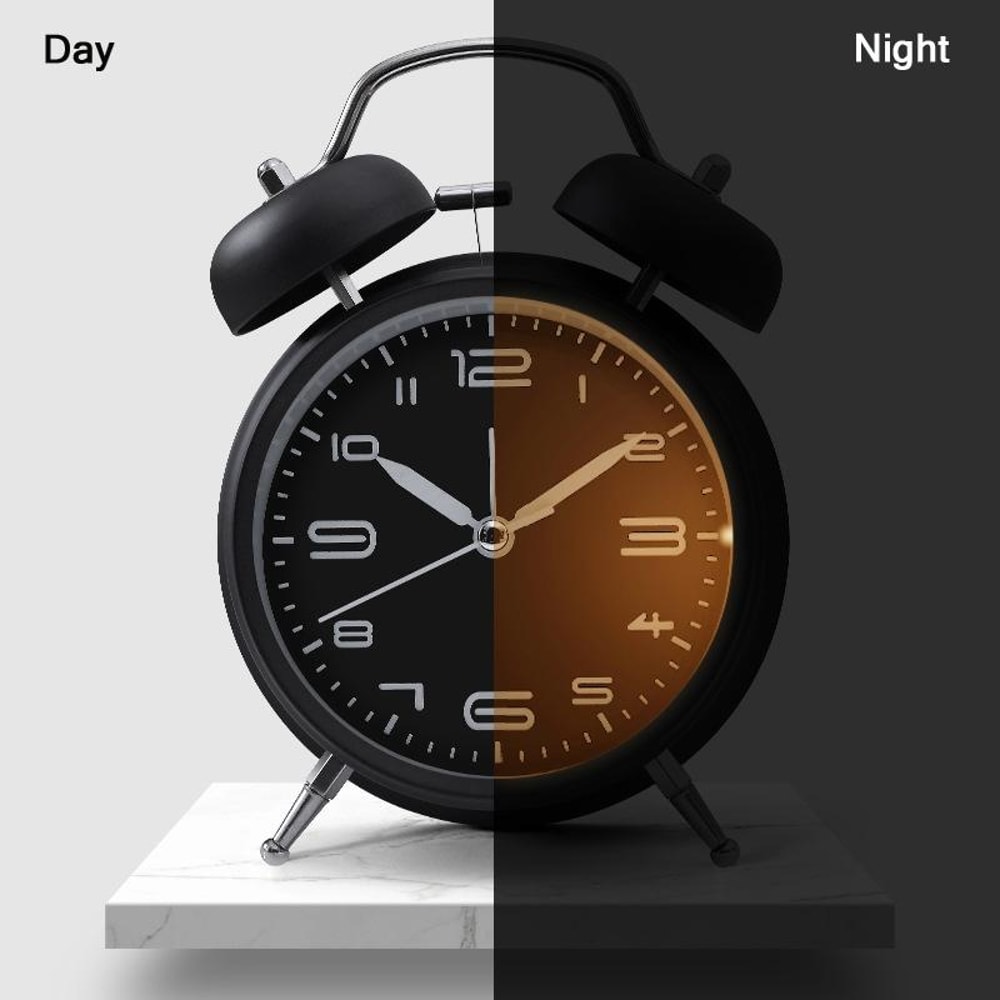 Multifunctional Bedside Alarm Clock With Night Light Metal Analog Desk Clock 4