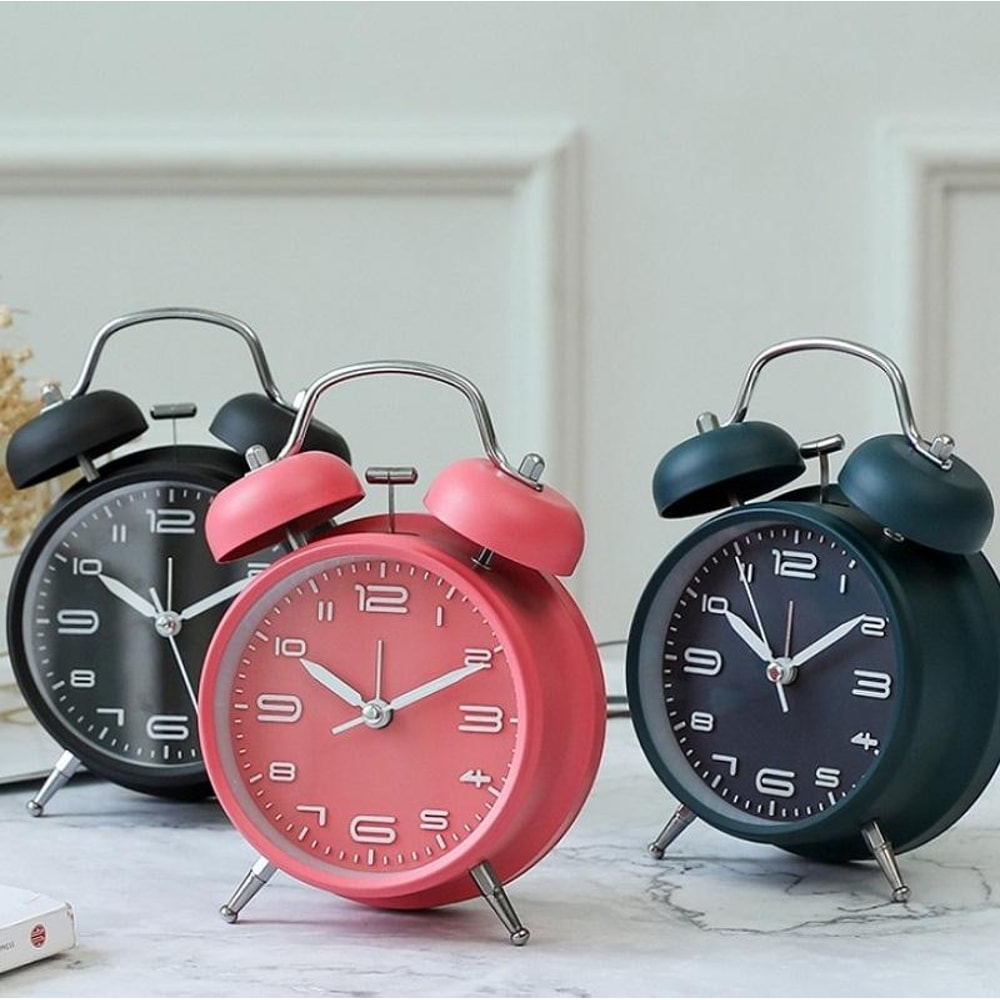 Multifunctional Bedside Alarm Clock With Night Light Metal Analog Desk Clock 0