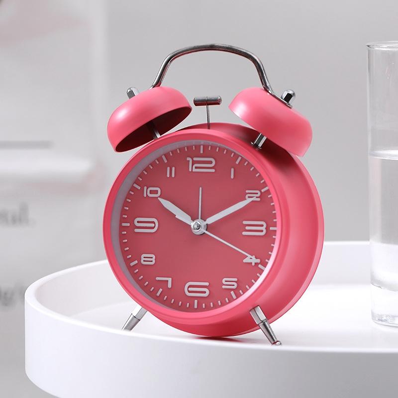 Multifunctional Bedside Alarm Clock With Night Light Metal Analog Desk Clock 6
