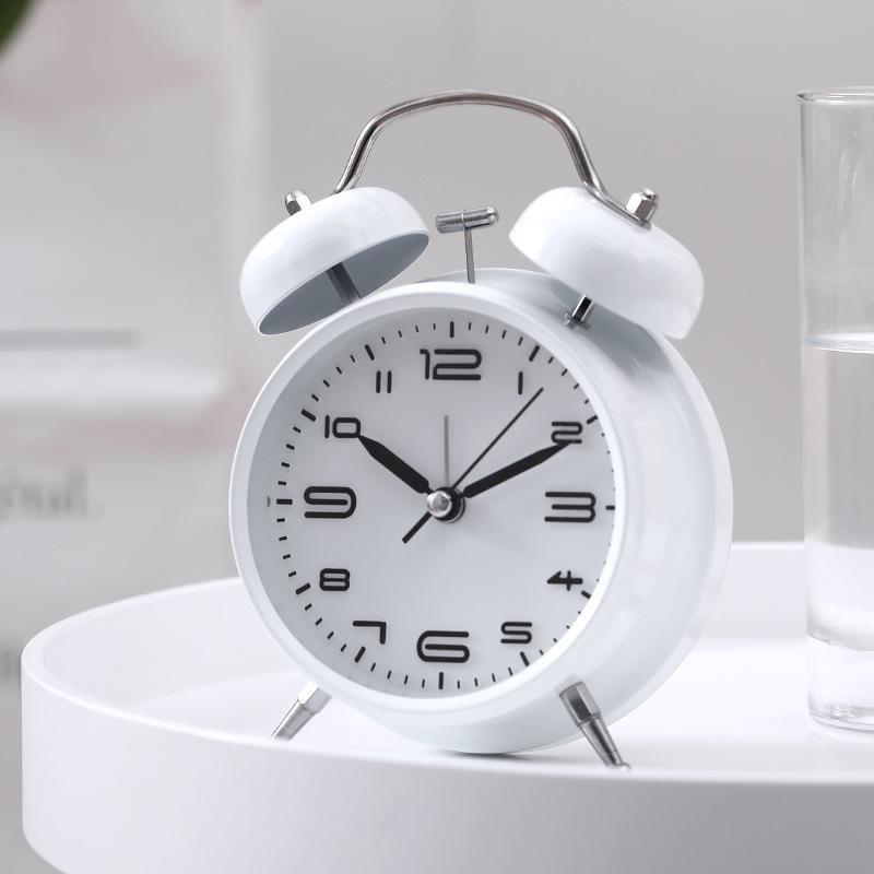 Multifunctional bedside alarm clock with night light metal analog desk clock