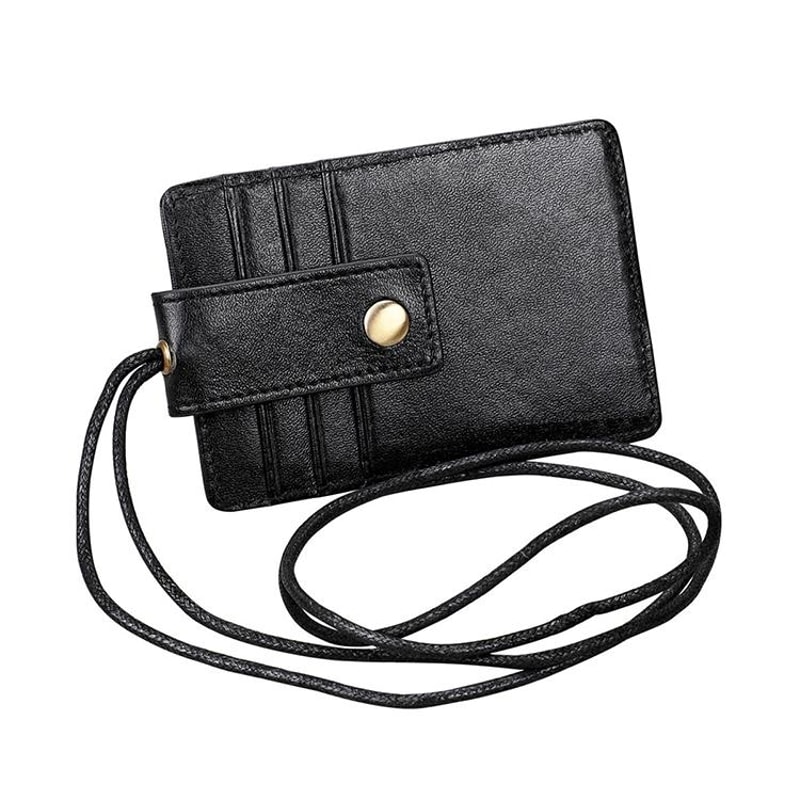 Premium RFID Blocking Leather ID Badge Holder With Lanyard Slim Card Wallet 1