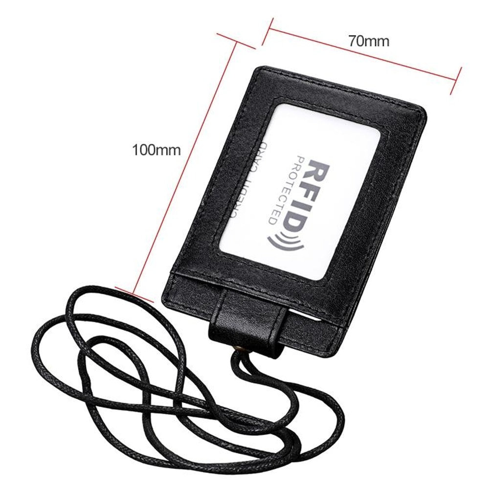 Premium RFID Blocking Leather ID Badge Holder With Lanyard Slim Card Wallet 2