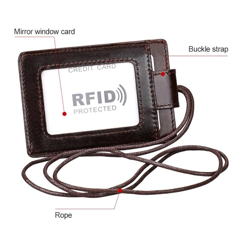 Premium RFID Blocking Leather ID Badge Holder With Lanyard Slim Card Wallet 3