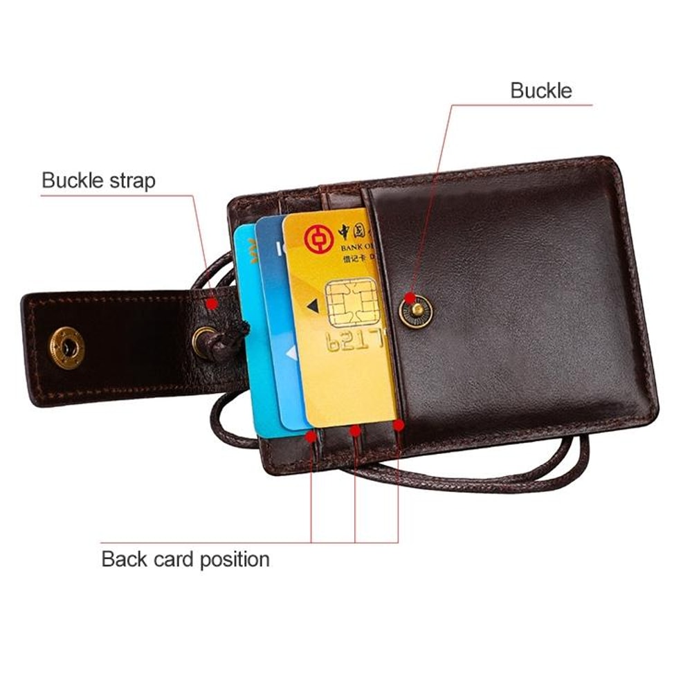 Premium RFID Blocking Leather ID Badge Holder With Lanyard Slim Card Wallet 4