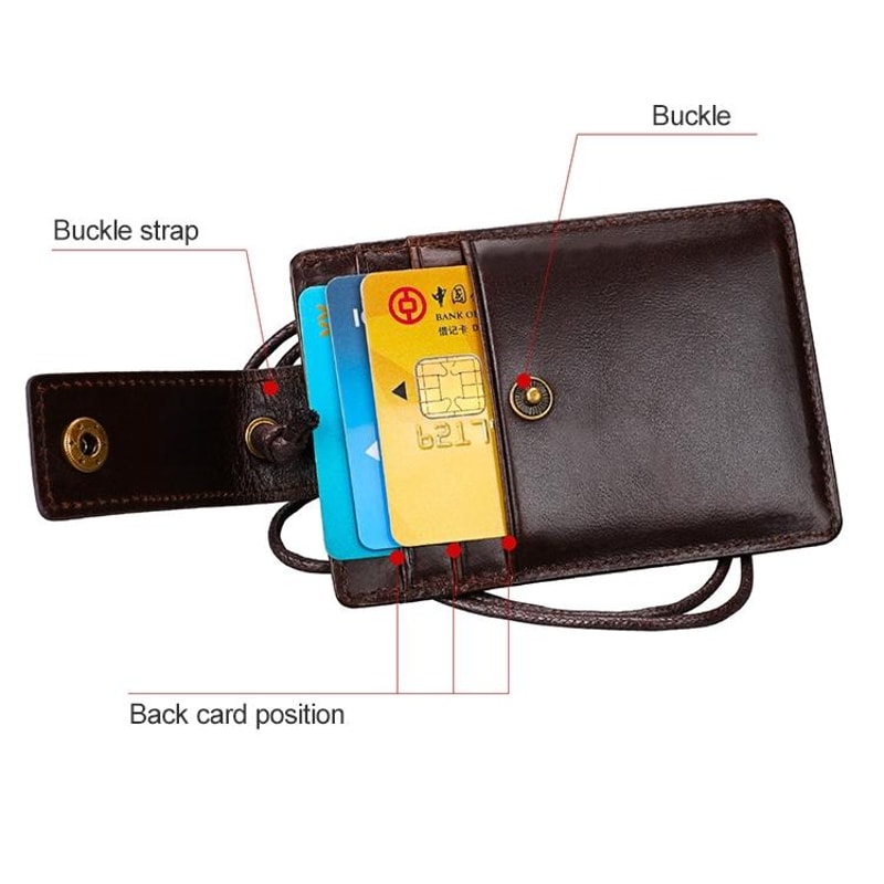 Premium RFID Blocking Leather ID Badge Holder With Lanyard Slim Card Wallet 4