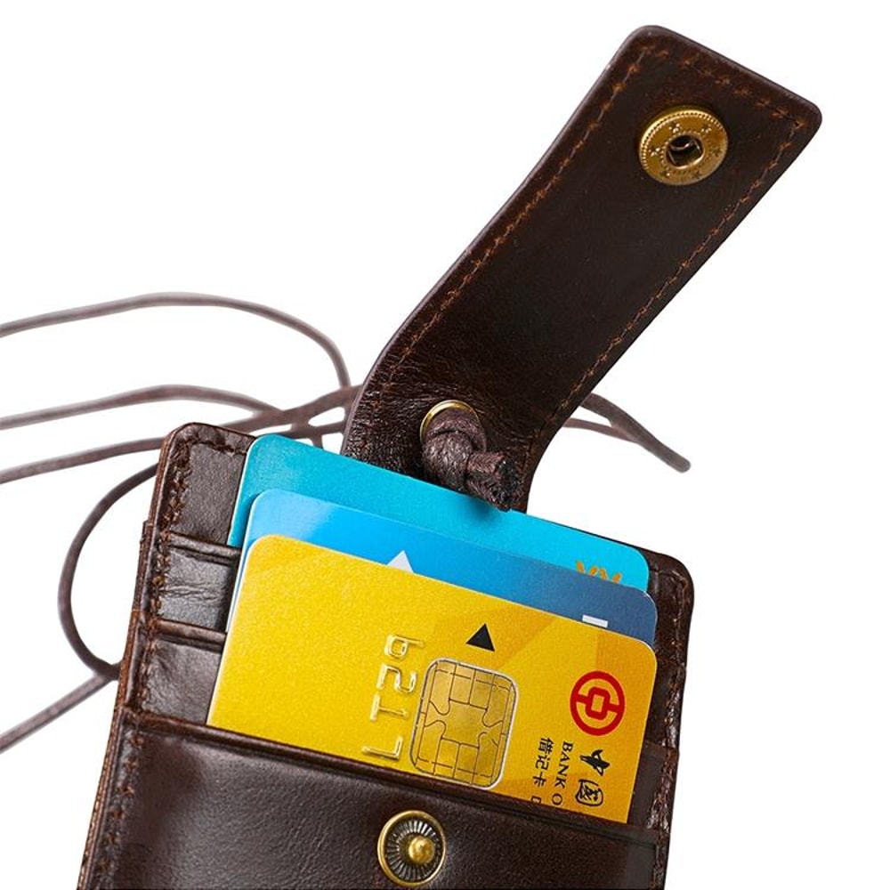 Premium RFID Blocking Leather ID Badge Holder With Lanyard Slim Card Wallet 5