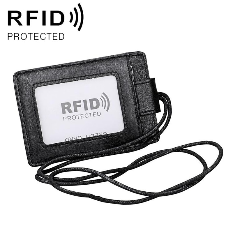Premium RFID Blocking Leather ID Badge Holder With Lanyard Slim Card Wallet 7