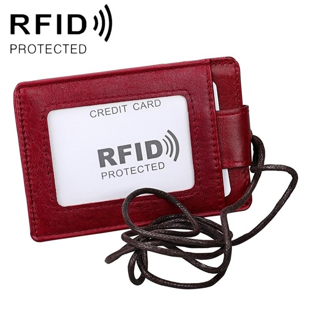 Premium RFID Blocking Leather ID Badge Holder with Lanyard Slim Card Wallet