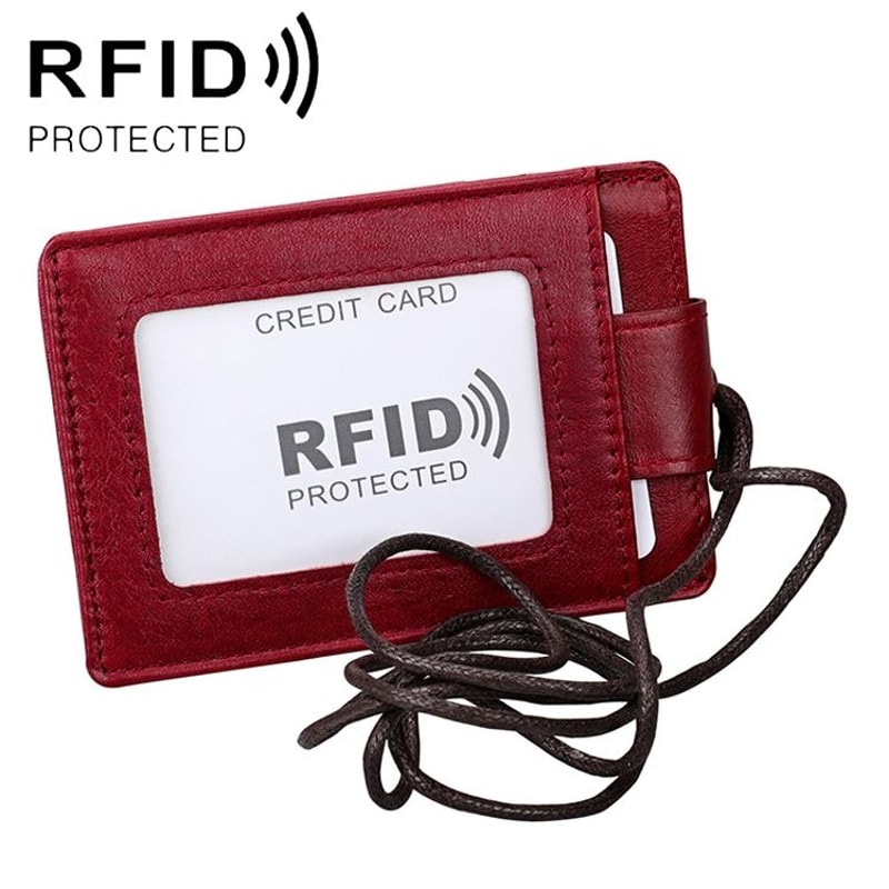 Premium RFID Blocking Leather ID Badge Holder With Lanyard Slim Card Wallet 10