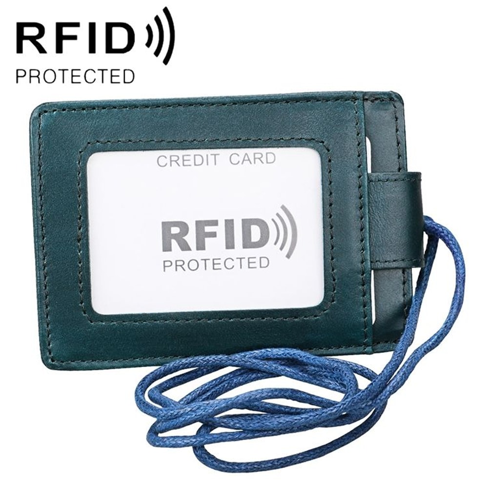 Premium RFID Blocking Leather ID Badge Holder With Lanyard Slim Card Wallet 9