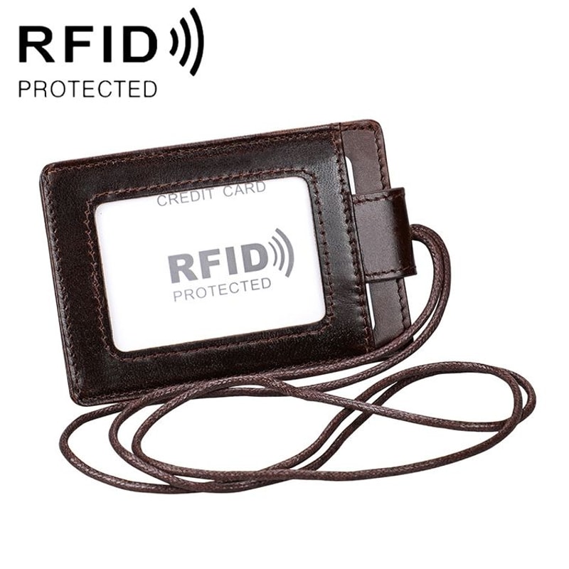 Premium RFID Blocking Leather ID Badge Holder With Lanyard Slim Card Wallet 8