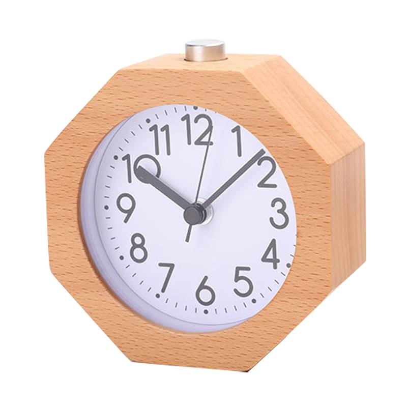 Solid Wood Silent Alarm Clock With Snooze Night Light For Bedside 0