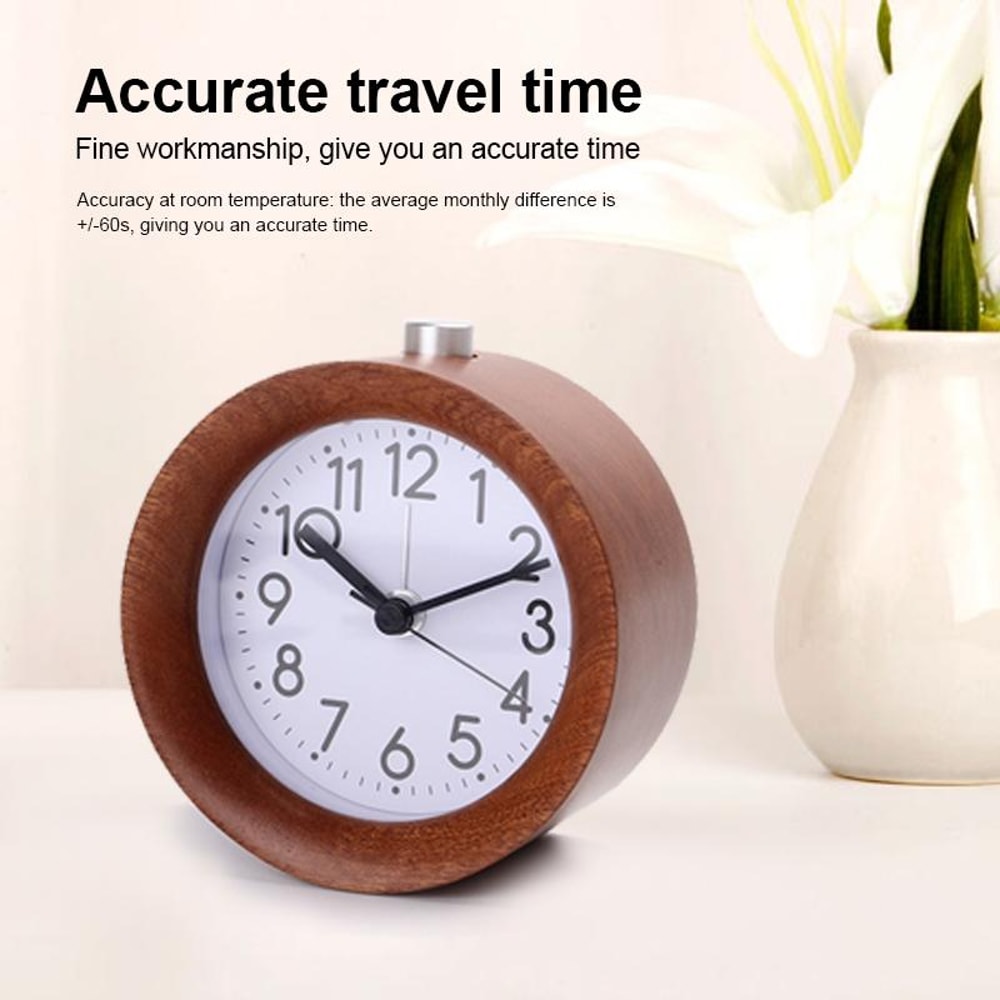 Solid Wood Silent Alarm Clock With Snooze Night Light For Bedside 9