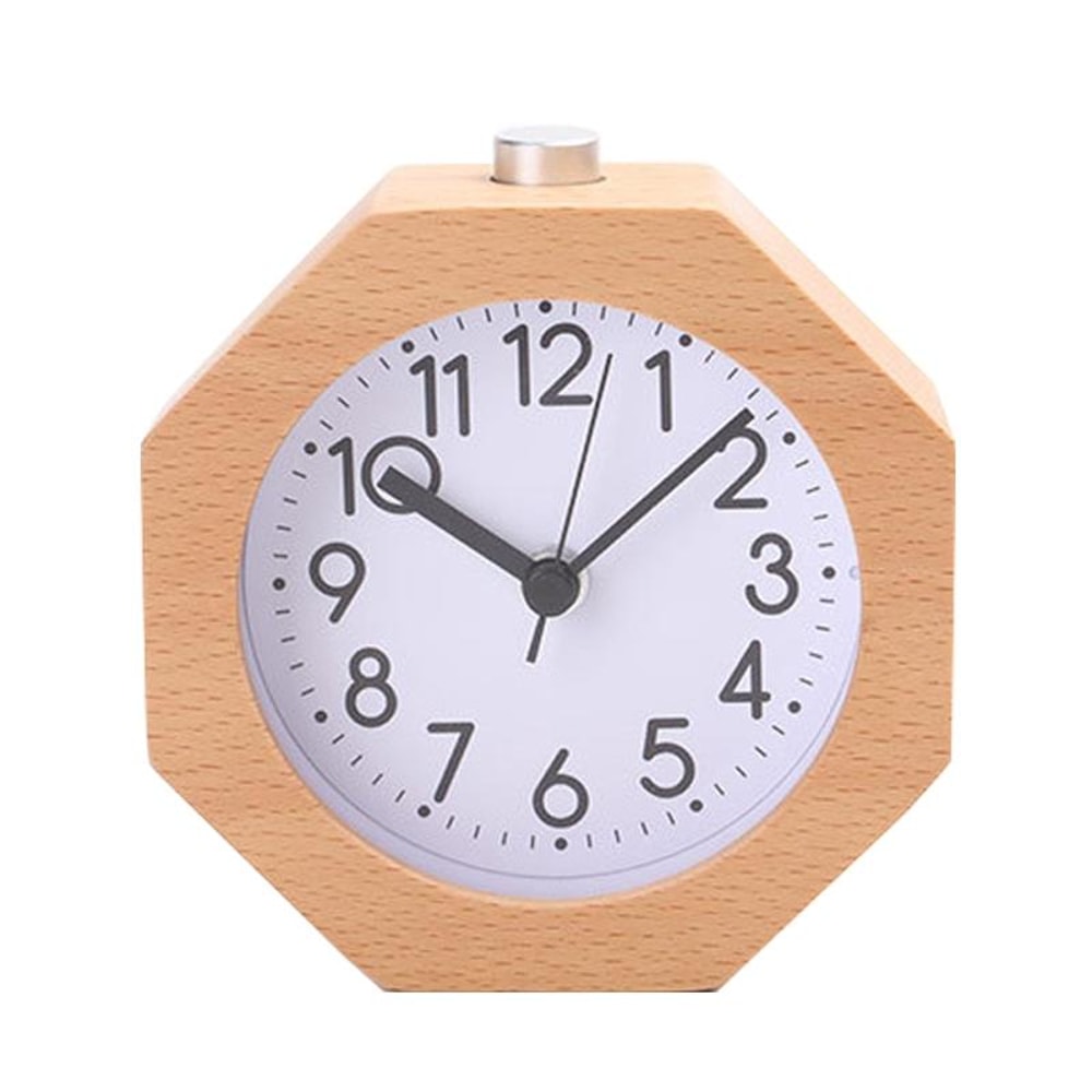 Solid Wood Silent Alarm Clock With Snooze Night Light For Bedside 1