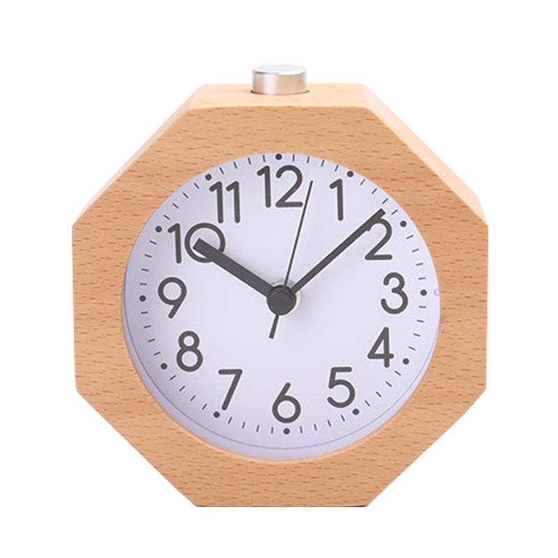 Solid Wood Silent Alarm Clock With Snooze Night Light For Bedside 1
