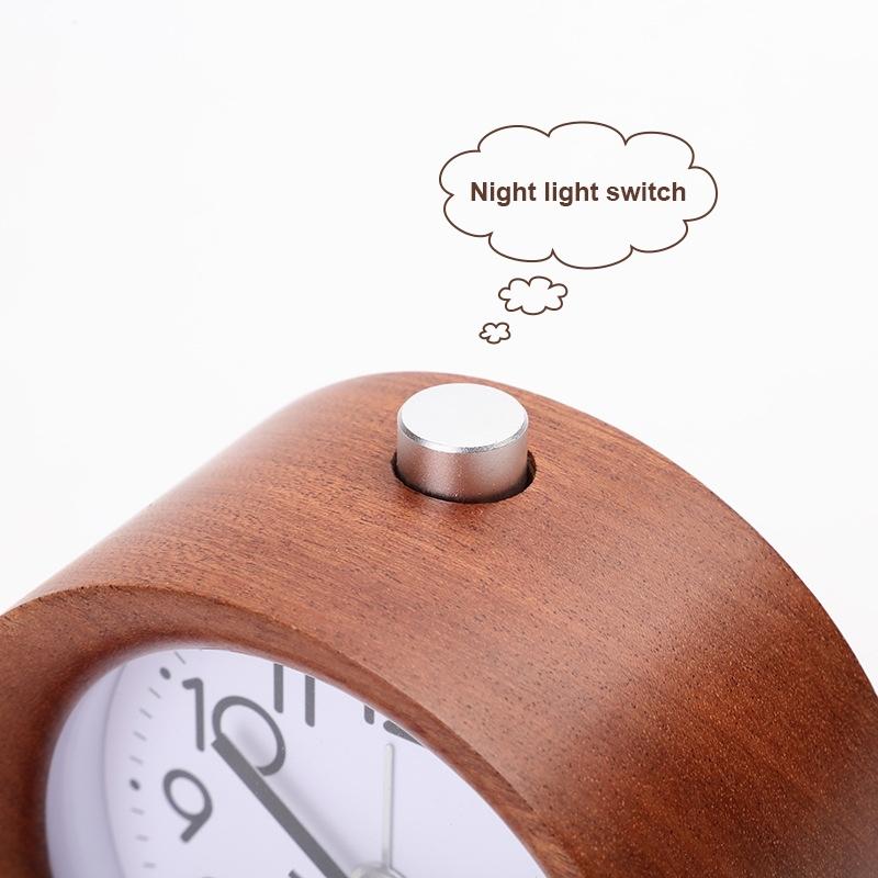 Solid Wood Silent Alarm Clock With Snooze Night Light For Bedside 3