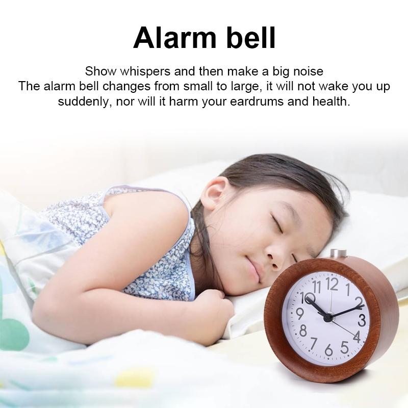 Solid Wood Silent Alarm Clock With Snooze Night Light For Bedside 7