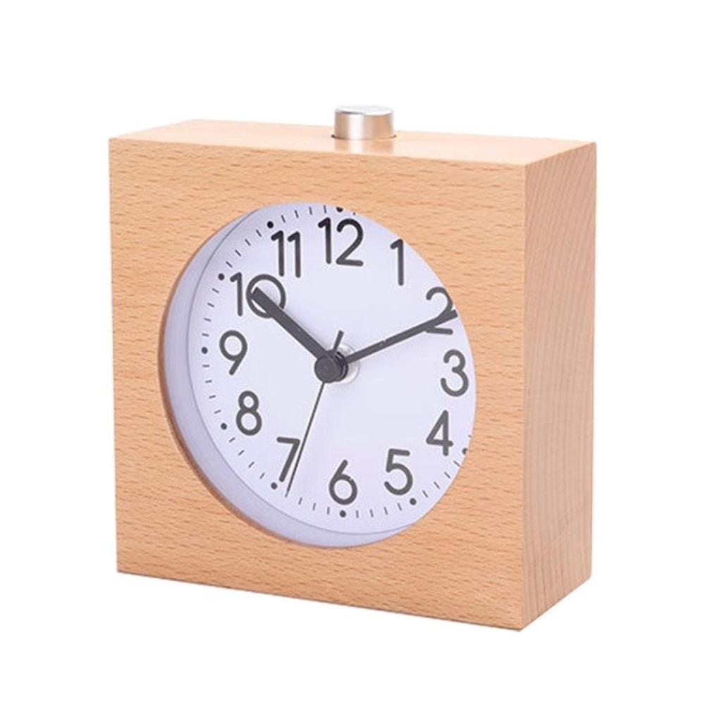 Solid Wood Silent Alarm Clock With Snooze Night Light For Bedside 12