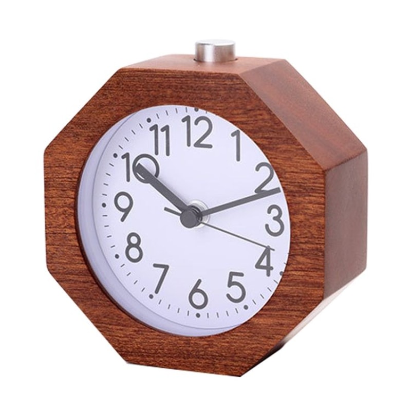 Solid Wood Silent Alarm Clock With Snooze Night Light For Bedside 11
