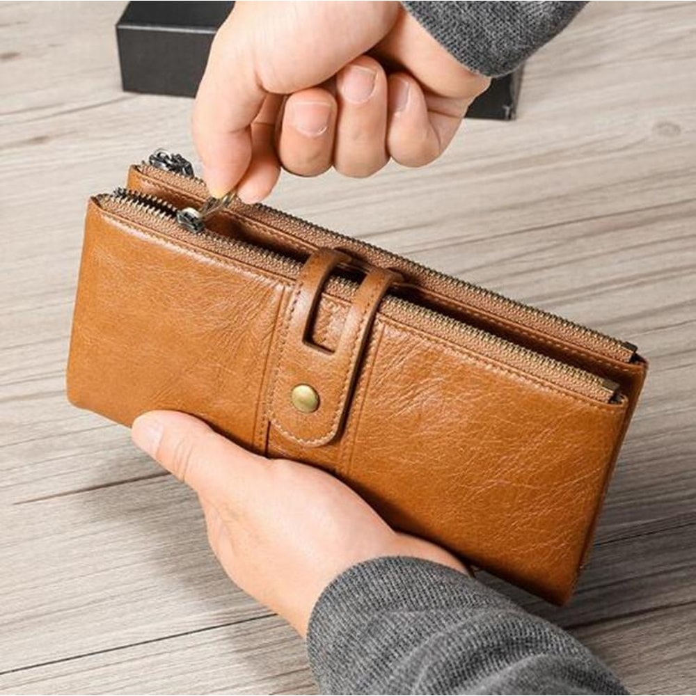 Genuine Leather RFID Long Wallet For Women Anti Theft Clutch Card Holder Organizer 1