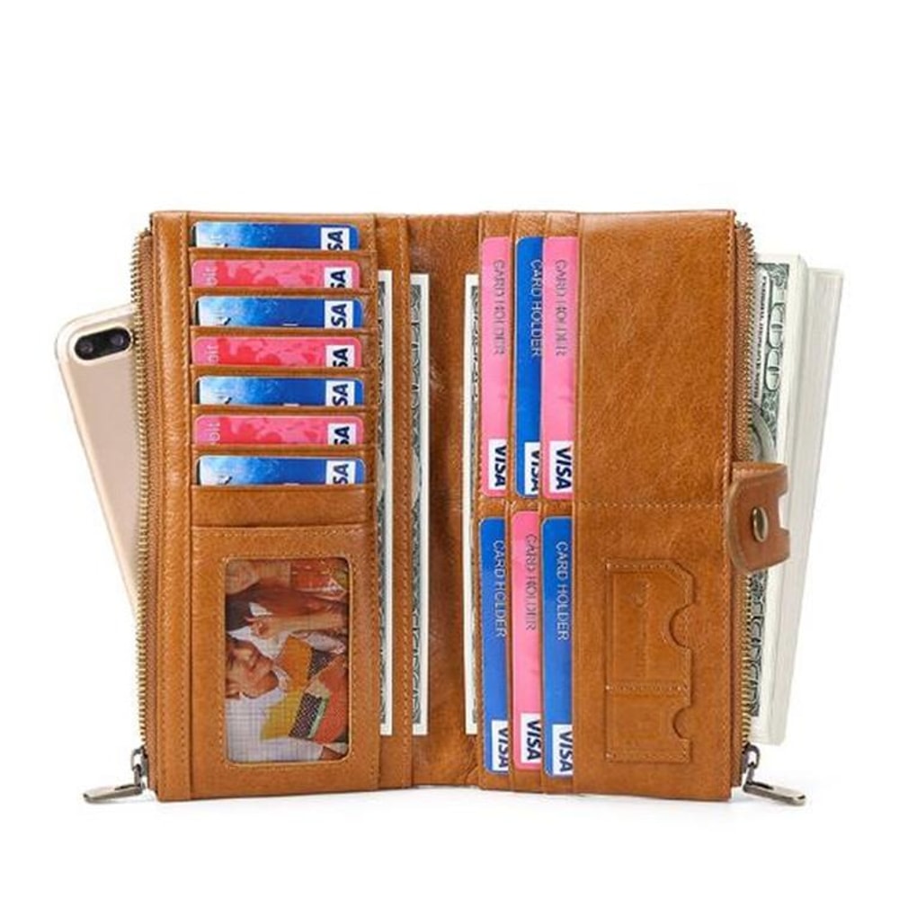 Genuine Leather RFID Long Wallet For Women Anti Theft Clutch Card Holder Organizer 3