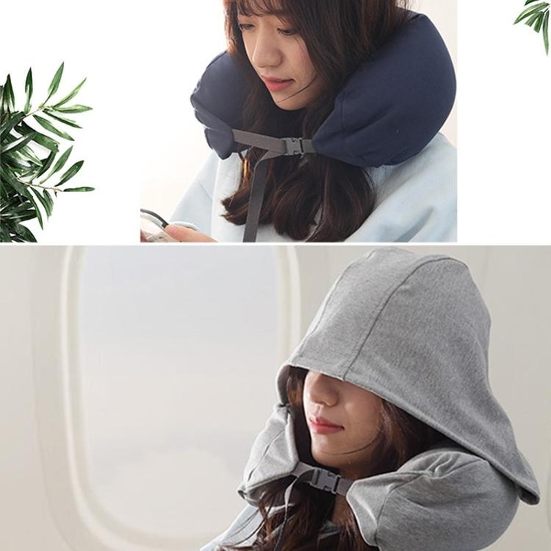 Hooded Travel Neck Pillow With 360 Support Soft Airplane Pillow For Comfortable Travel Sleep 5