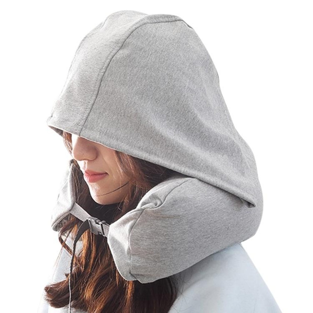 Hooded Travel Neck Pillow With 360 Support Soft Airplane Pillow For Comfortable Travel Sleep 7