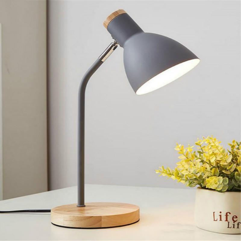 Modern Wood & Metal Table Lamp with 3-Color LED Dimming, E27 Bedside Lamp for Reading & Home Decor