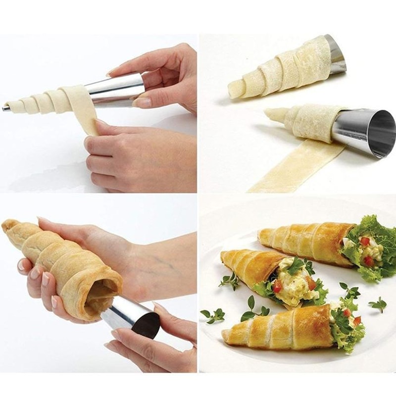 Stainless Steel Cream Horn Molds Set Nonstick Croissant Cone Pastry Tubes For Baking Desserts 4