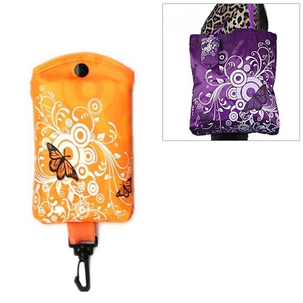 Foldable Shopping Bag Reusable Tote Compact Grocery Bag with Butterfly Design