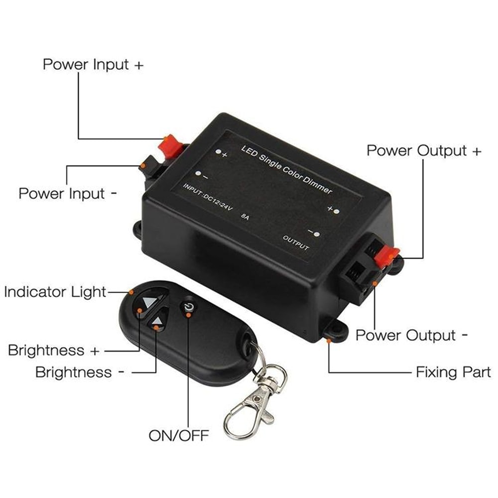 RF Wireless LED Dimmer Switch 12V Single Color Controller with Remote