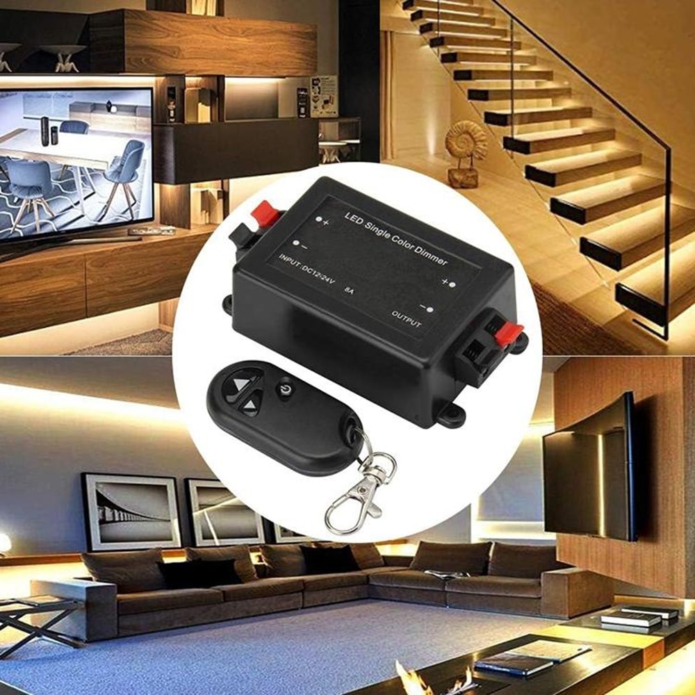 RF Wireless LED Dimmer Switch 12V Single Color Controller with Remote