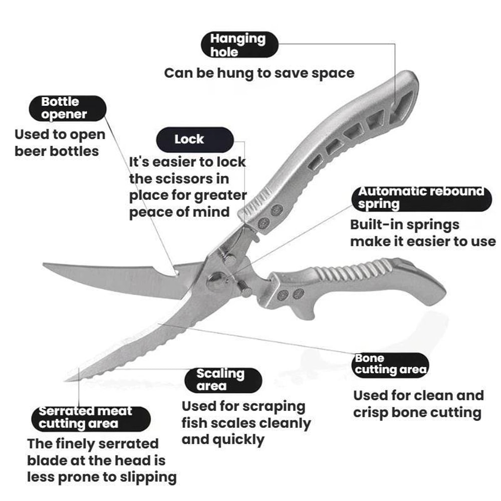 Heavy Duty Kitchen Shears Stainless Steel Chicken Bone Scissors with Safety Lock