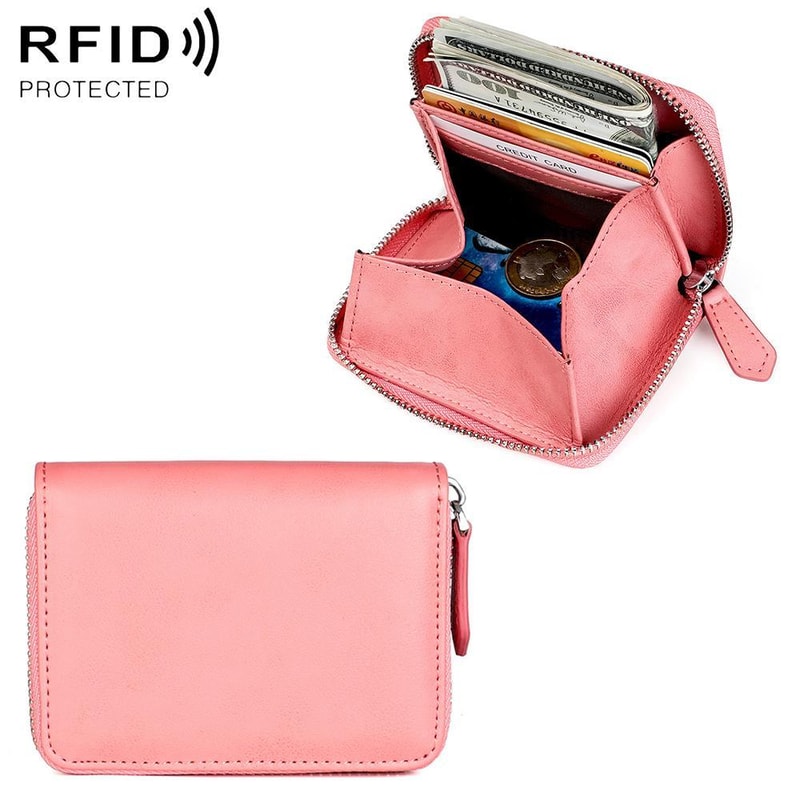RFID Blocking Leather Zipper Wallet Organizer Compact Card Holder With Coin Storage 10