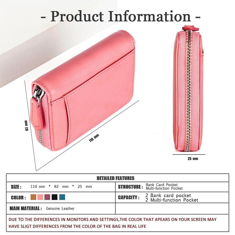 RFID Blocking Leather Zipper Wallet Organizer Compact Card Holder With Coin Storage 3