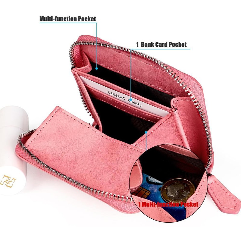 RFID Blocking Leather Zipper Wallet Organizer Compact Card Holder With Coin Storage 4