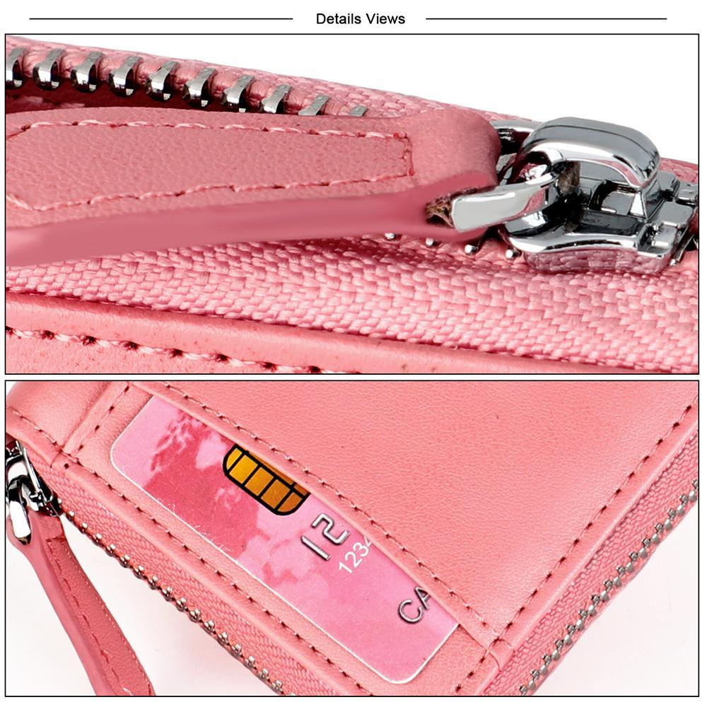 RFID Blocking Leather Zipper Wallet Organizer Compact Card Holder With Coin Storage 7