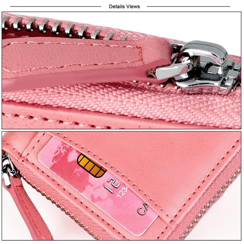 RFID Blocking Leather Zipper Wallet Organizer Compact Card Holder With Coin Storage 7