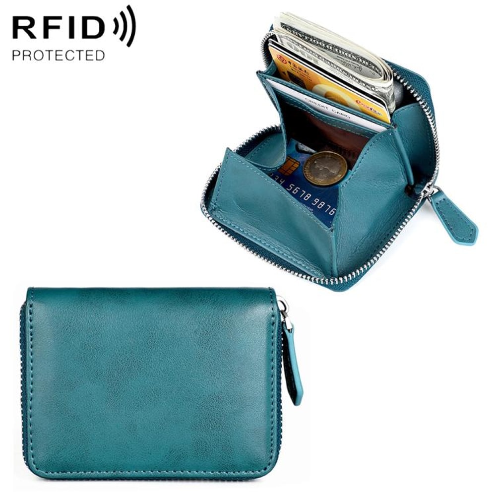 RFID Blocking Leather Zipper Wallet Organizer Compact Card Holder With Coin Storage 13
